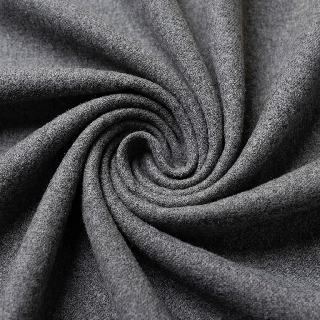 Close-up of the soft marled woven wool fabric of the men's plain grey scarf