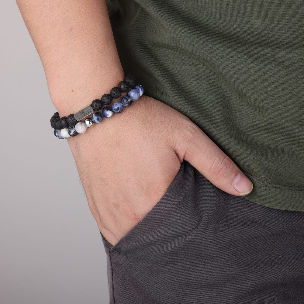 Lava Stone and Sodalite Stacked Bracelet Sodalite and Lave Rock Stacked Bracelet - Livloko London