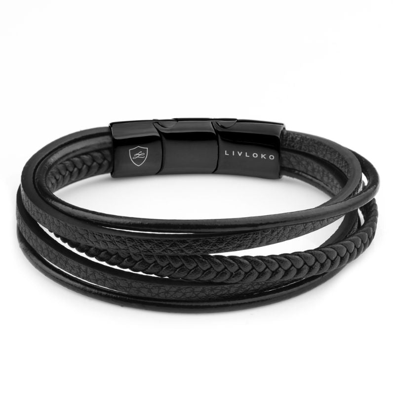 Men's Black Leather Bracelet with Braided Detail leather bracelet for men