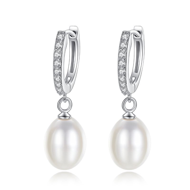 Silver and Pearl Drop Earring with Zirconia pearl drop earring