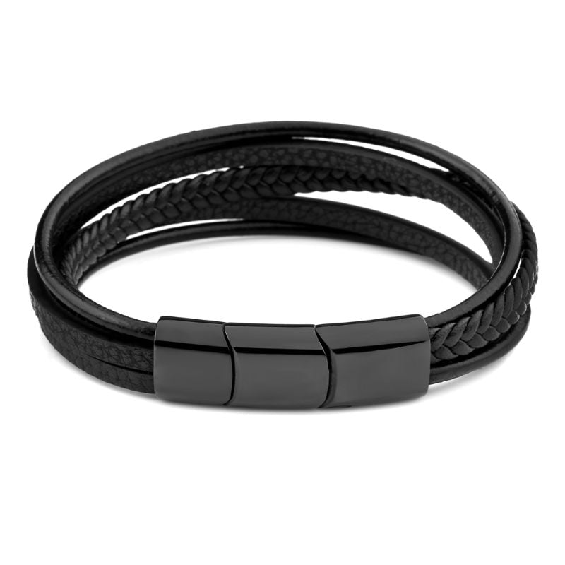 Men's Black Leather Bracelet with Braided Detail mens black bracelet