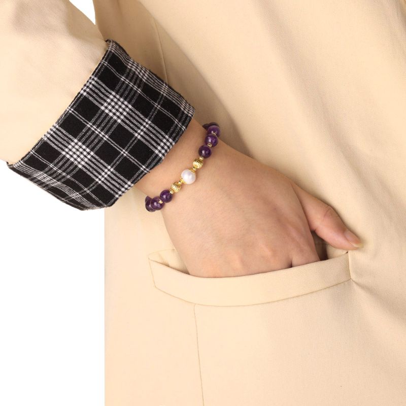 Amethyst Freshwater Pearl Bracelet 18ct Gold Plated real pearl bracelet