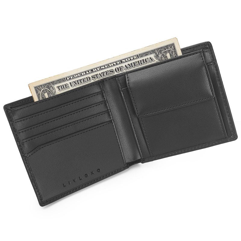Men's Black Leather Wallet with Coin Pocket rfid card wallet,