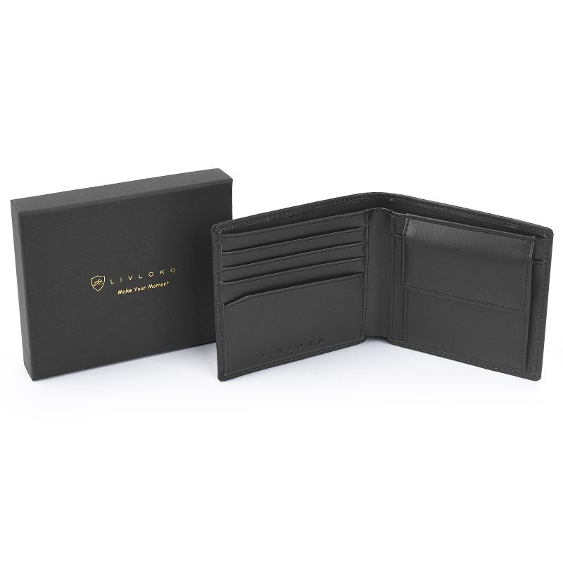 Men's Black Leather Wallet with Coin Pocket mens black leather wallet