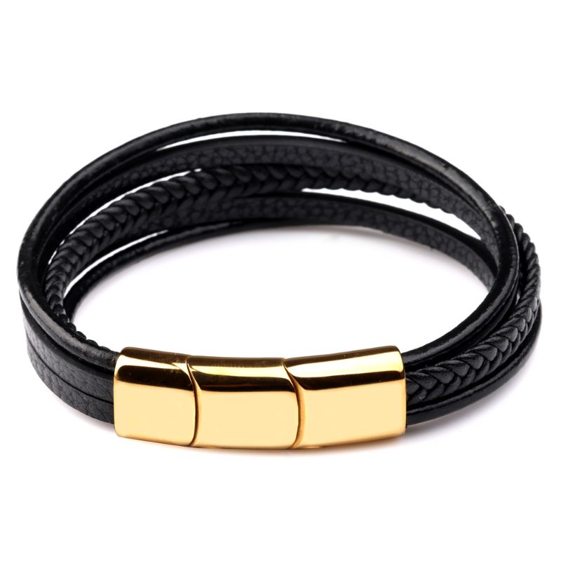 Black Gold Leather Designer Bracelet mens beaded bracelets