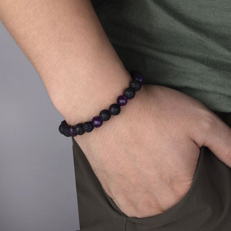 Amethyst and Lava Stone Adjustable Bracelet Amethyst and Lave Rock Stacked Bracelet - Livloko London
