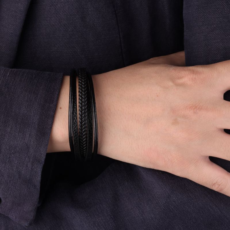 Black Gold Leather Designer Bracelet mens wristband