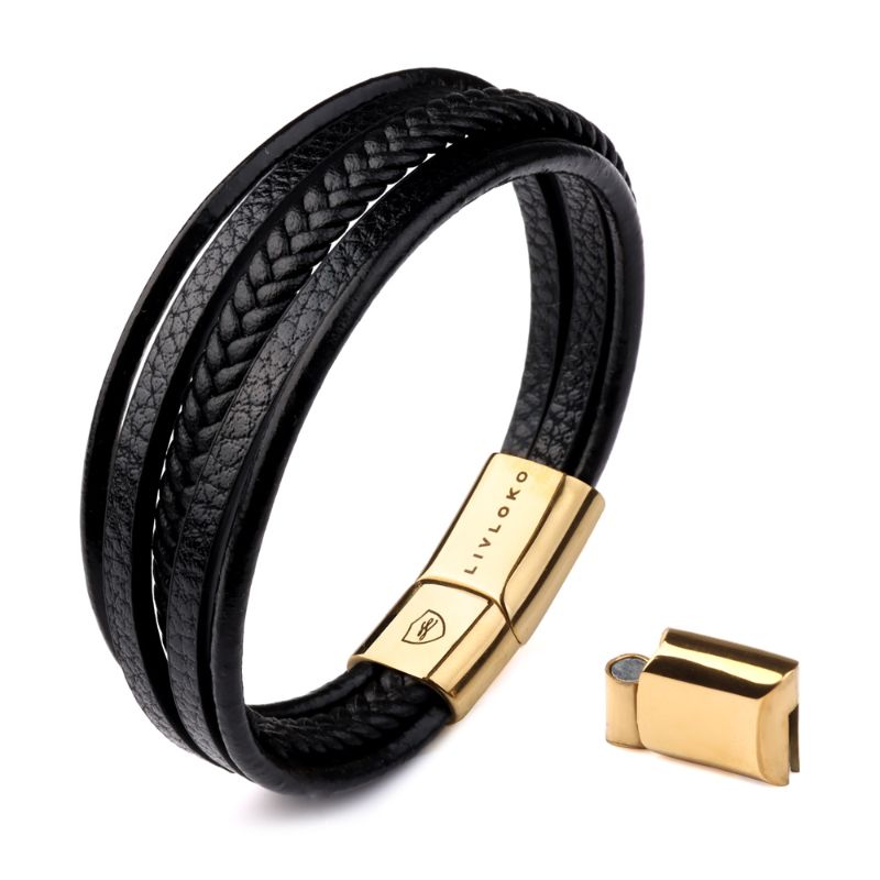 Black Gold Leather Designer Bracelet bracelets for men