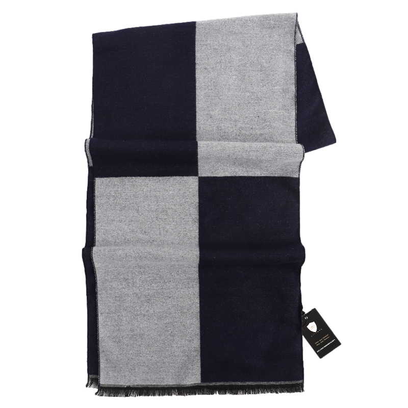 Men's Checked Wool Scarf Navy Grey - Livloko London