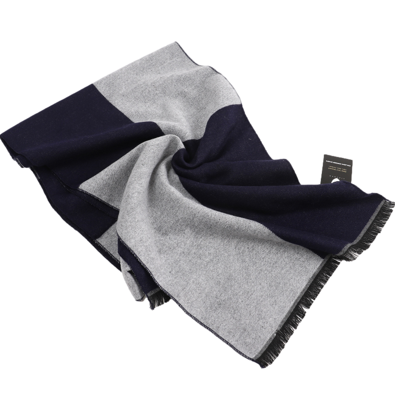 Men's Checked Wool Scarf Navy Grey Men's Checked Wool Scarf Navy Grey - Livloko London