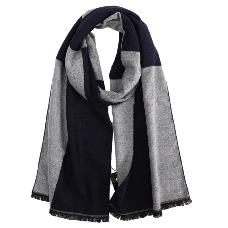 Men's Checked Wool Scarf Navy Grey Men's Checked Wool Scarf Navy Grey - Livloko London