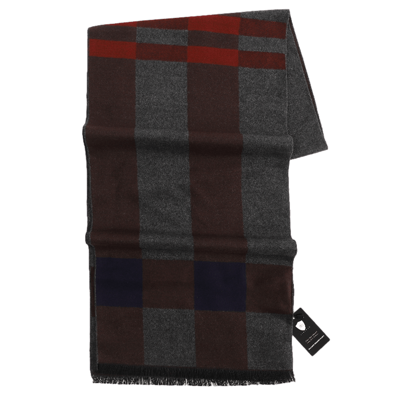 Men's Checked Wool Scarf Grey Brown Blue Red Men's Checked Wool Scarf Grey Brown Blue Red - Livloko London