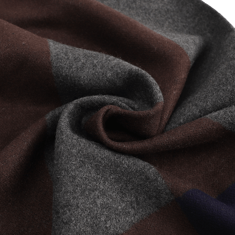 Men's Checked Wool Scarf Grey Brown Blue Red Men's Checked Wool Scarf Grey Brown Blue Red - Livloko London