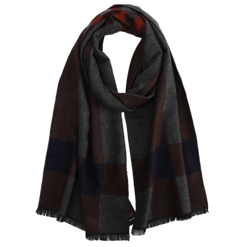 Men's Checked Wool Scarf Grey Brown Blue Red Men's Checked Wool Scarf Grey Brown Blue Red - Livloko London