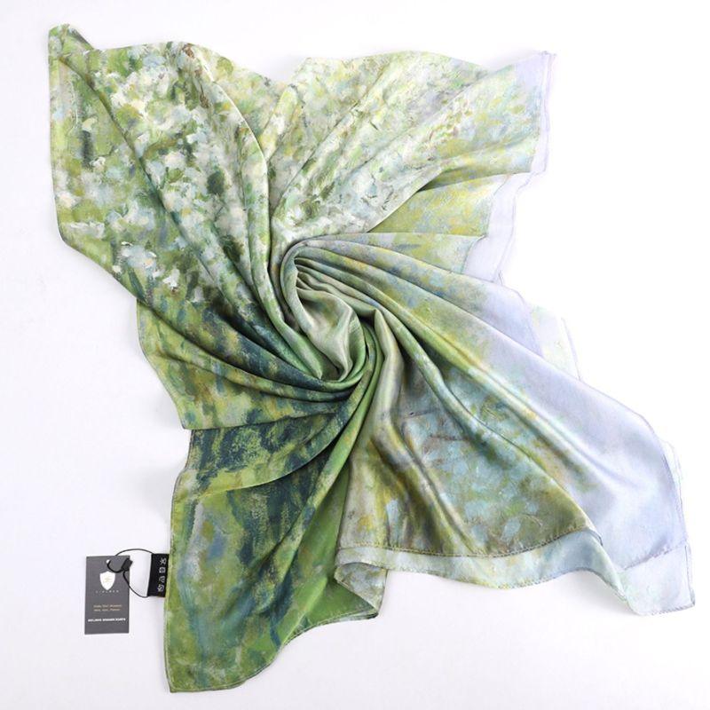 Fruit Trees In Bloom Green Satin Scarf satin scarf