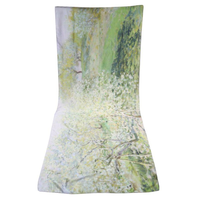 Fruit Trees In Bloom Green Satin Scarf printed scarf