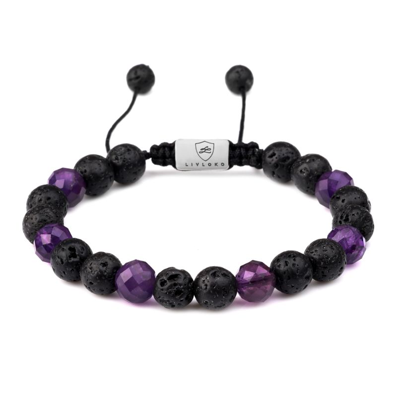 Amethyst and Lava Stone Adjustable Bracelet Amethyst and Lave Rock Stacked Bracelet - Livloko London