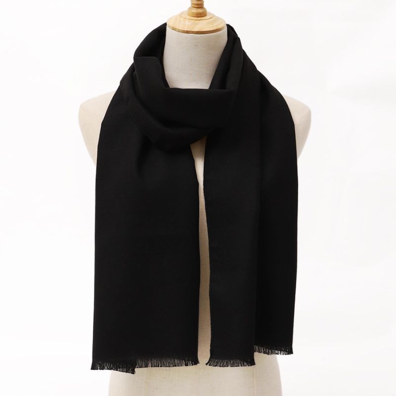 Men's Deep Black Wool Scarf