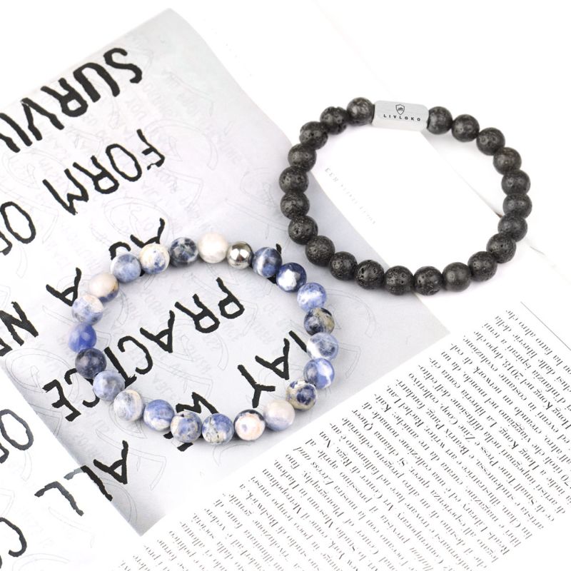 Lava Stone and Sodalite Stacked Bracelet Sodalite and Lave Rock Stacked Bracelet - Livloko London