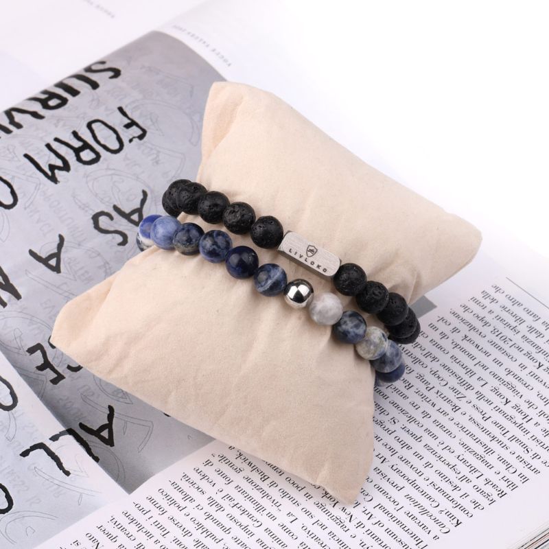 Lava Stone and Sodalite Stacked Bracelet Sodalite and Lave Rock Stacked Bracelet - Livloko London