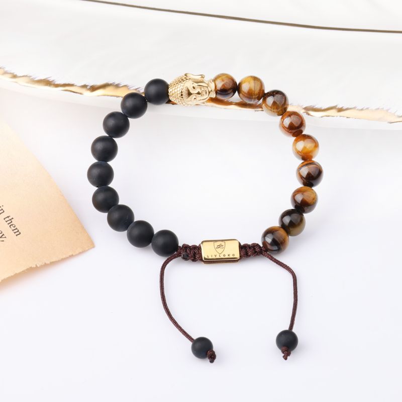 Tiger Eye and Agate Buddha Bracelet agate bracelet