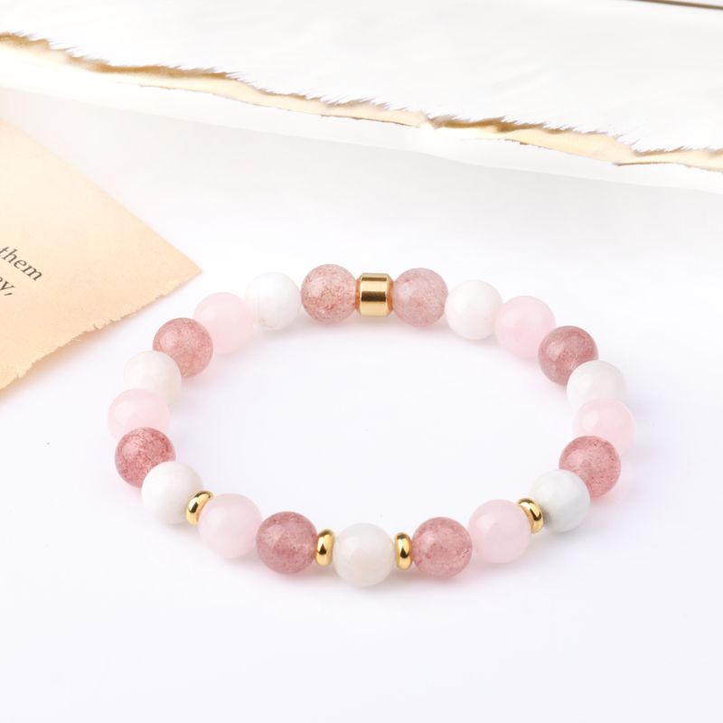 Rose Quartz Bracelet with Moonstone and Strawberry Quartz Moonstone, Rose & Strawberry Quartz Crystal Bracelet