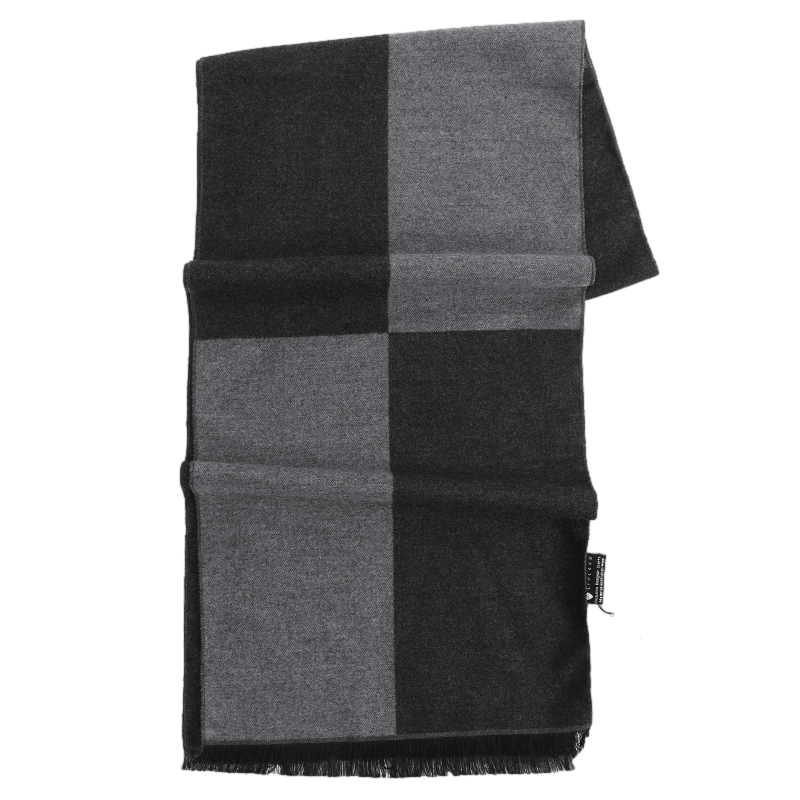 Men's Checked Wool Scarf Black Grey Men's Checked Wool Scarf Black Grey - Livloko London