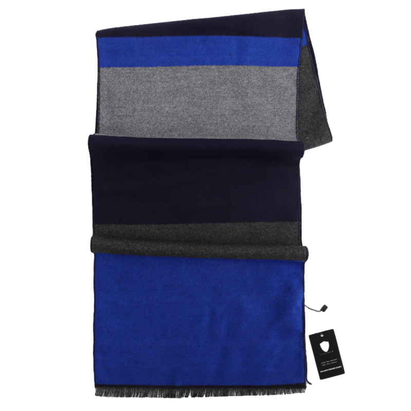 Men's Striped Wool Scarf Blue Black Grey Men's Striped Wool Scarf Blue Black Grey - Livloko London