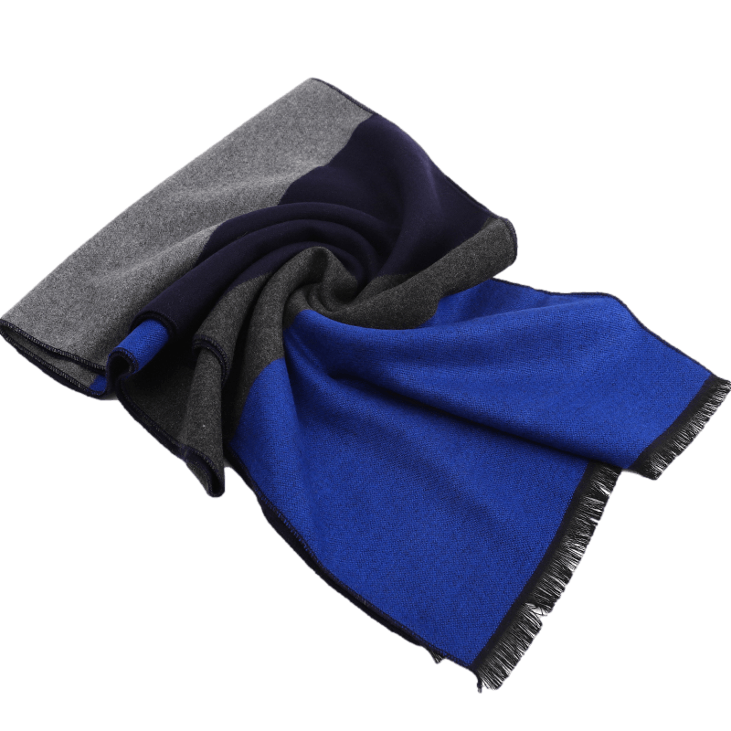 Men's Striped Wool Scarf Blue Black Grey Men's Striped Wool Scarf Blue Black Grey - Livloko London