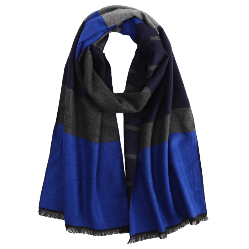 Men's Striped Wool Scarf Blue Black Grey - Livloko London