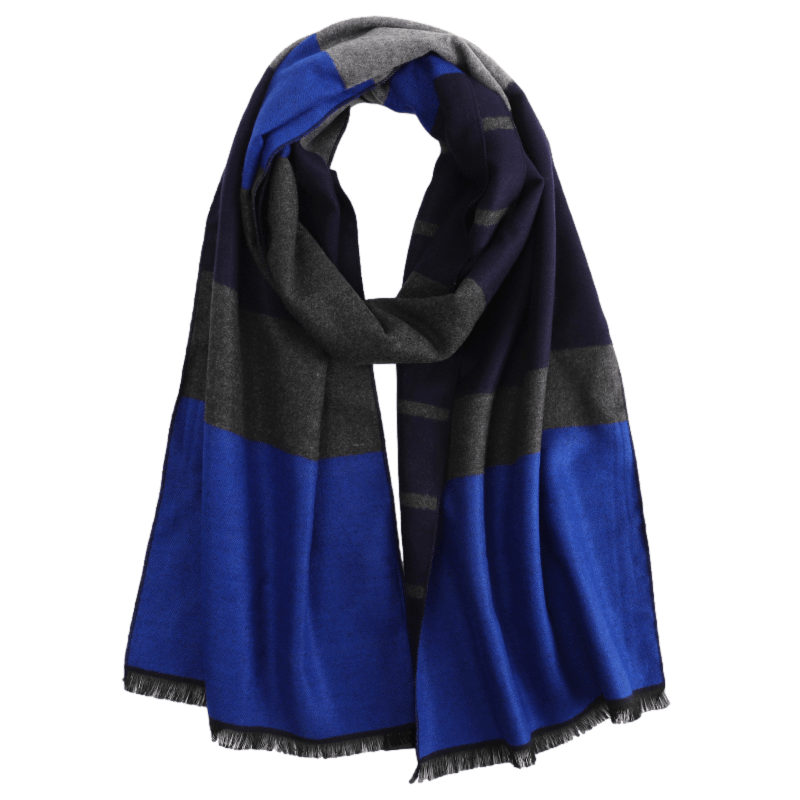 Men's Striped Wool Scarf Blue Black Grey Men's Striped Wool Scarf Blue Black Grey - Livloko London