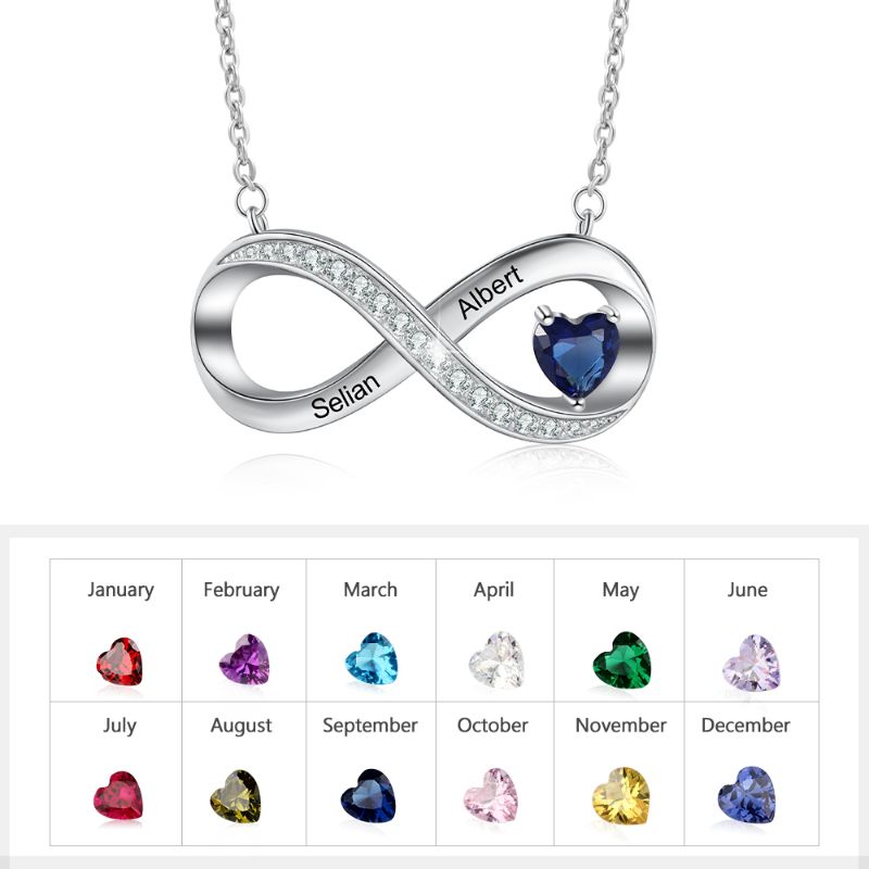 Personalised 925 Sterling Silver Infinity Birthstone Necklace - Livloko London