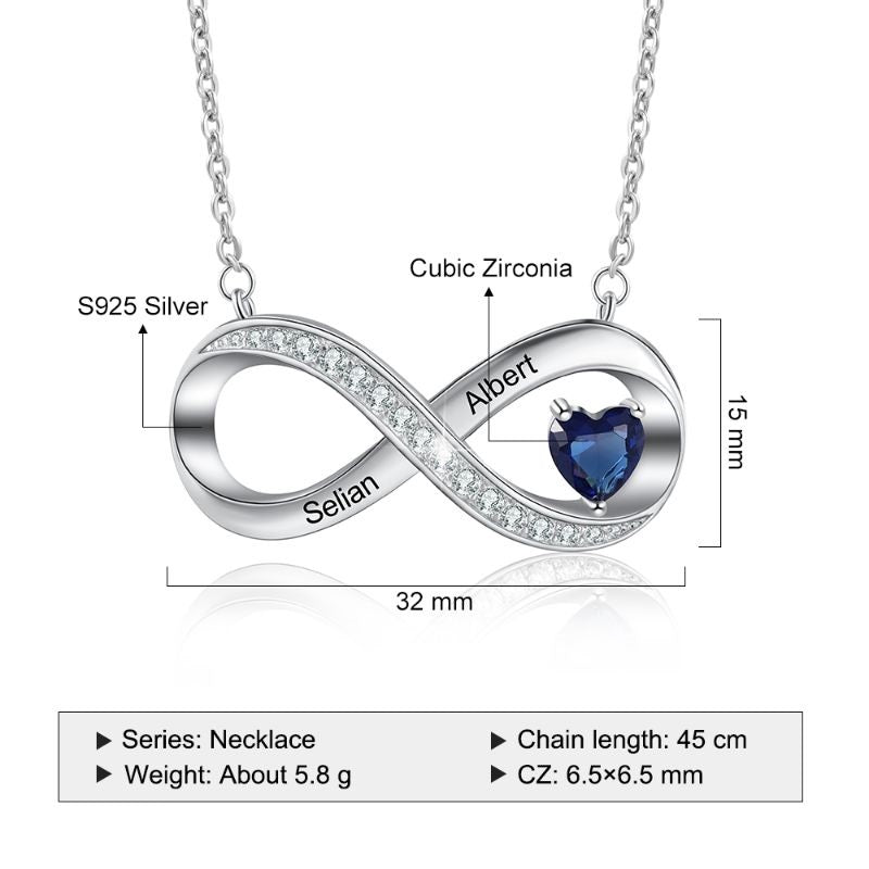 Personalised 925 Sterling Silver Infinity Birthstone Necklace Personalised 925 Sterling Silver Infinity Birthstone Necklace - Livloko London