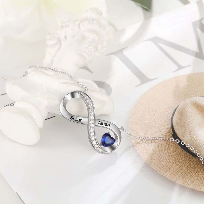 Personalised 925 Sterling Silver Infinity Birthstone Necklace Personalised 925 Sterling Silver Infinity Birthstone Necklace - Livloko London