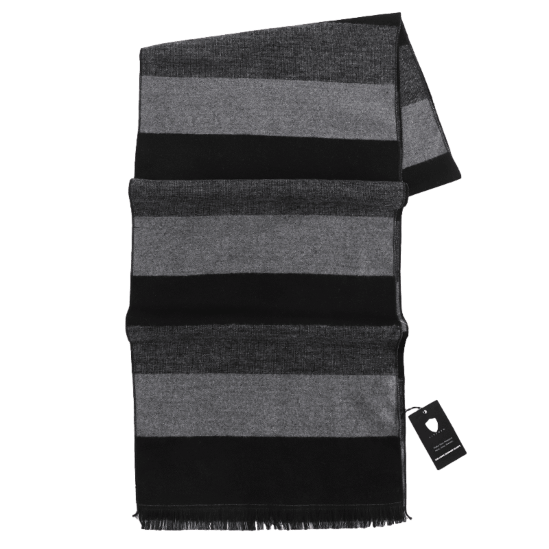 Men's Striped Wool Scarf Black Grey Men's Striped Wool Scarf Black Grey - Livloko London