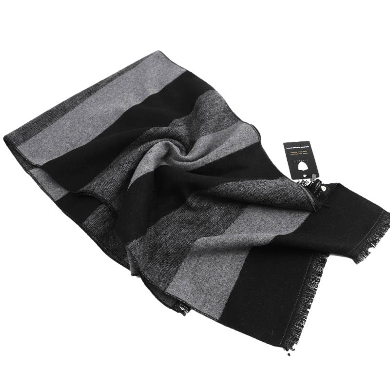 Men's Striped Wool Scarf Black Grey Men's Striped Wool Scarf Black Grey - Livloko London