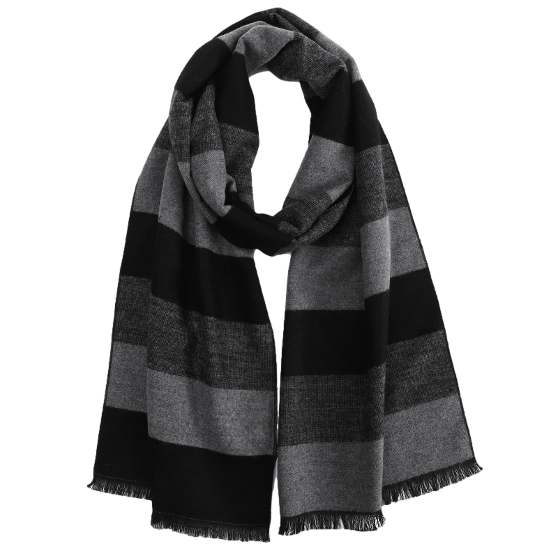 Men's Striped Wool Scarf Black Grey Men's Striped Wool Scarf Black Grey - Livloko London