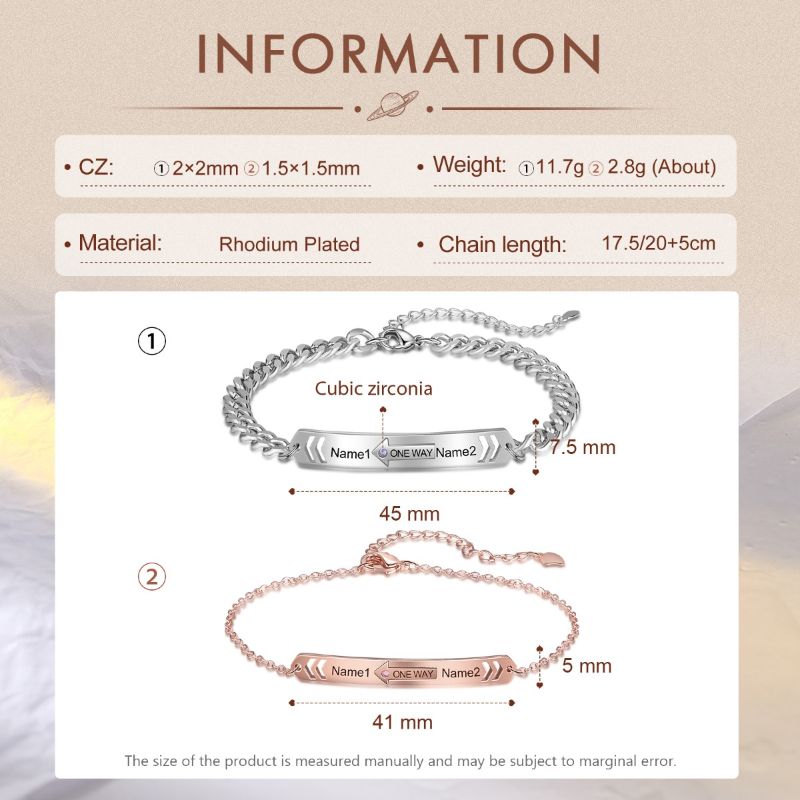 Personalised Couple Chain Bracelet Personalised Couple Chain Bracelet details
