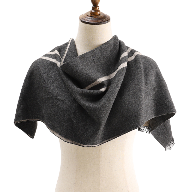 Men's Striped Wool Scarf Grey Beige