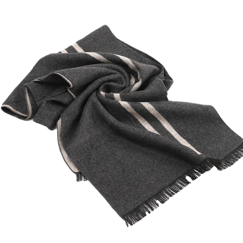Men's Striped Wool Scarf Grey Beige