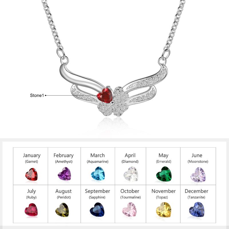 Personalised 925 Sterling Silver Zirconia Angel Wing Necklace Personalised 925 Sterling Silver Zirconia Angel Wing Necklace - Livloko London