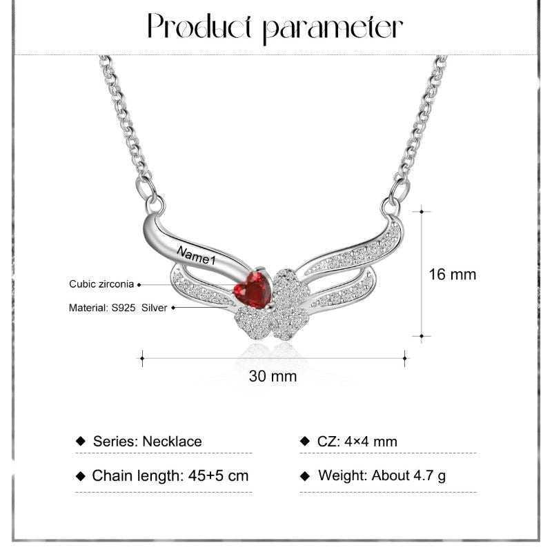 Personalised 925 Sterling Silver Zirconia Angel Wing Necklace Personalised 925 Sterling Silver Zirconia Angel Wing Necklace - Livloko London