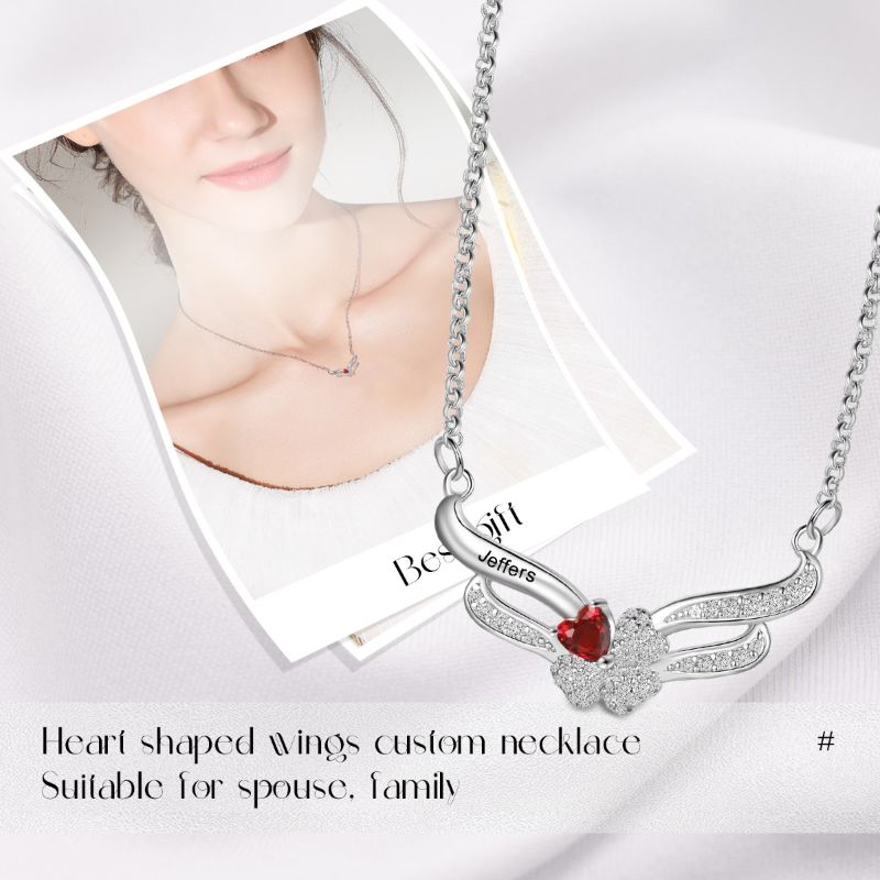 Personalised 925 Sterling Silver Zirconia Angel Wing Necklace - Livloko London
