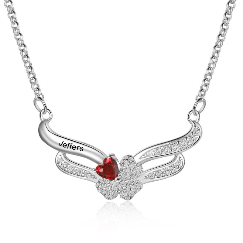 Personalised 925 Sterling Silver Zirconia Angel Wing Necklace Personalised 925 Sterling Silver Zirconia Angel Wing Necklace