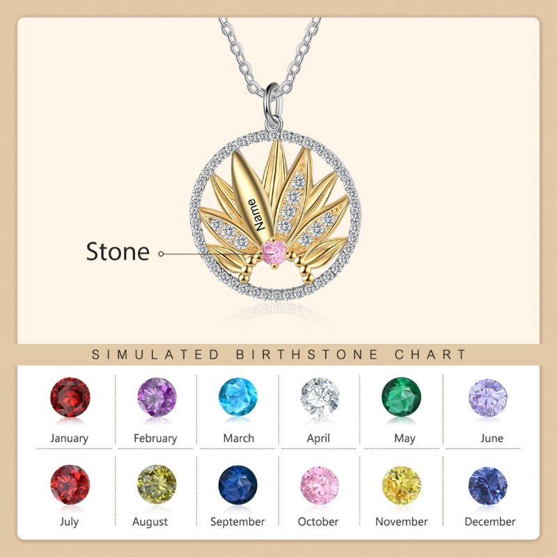 Personalised 18ct Gold Plated S925 Sterling Silver Lotus Necklace with all stones