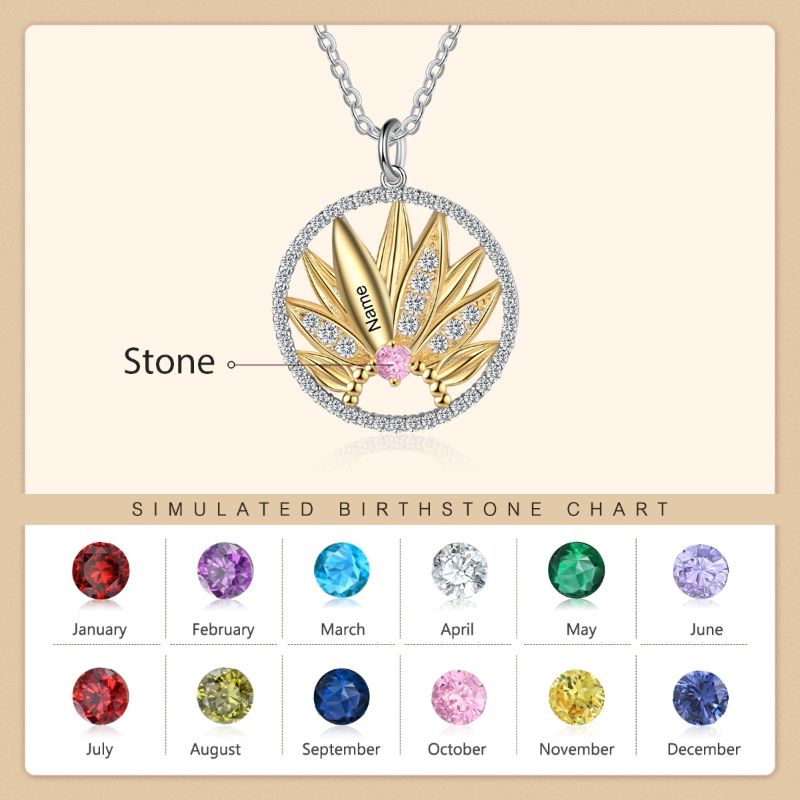 Personalised 18ct Gold Plated S925 Sterling Silver Lotus Necklace Personalised 18ct Gold Plated S925 Sterling Silver Lotus Necklace with all stones