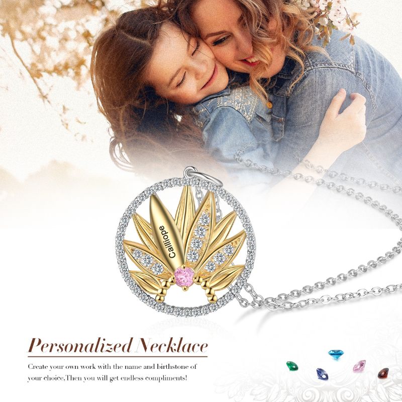 Personalised 18ct Gold Plated S925 Sterling Silver Lotus Necklace Personalised 18ct Gold Plated S925 Sterling Silver Lotus Necklace and mother daughter image