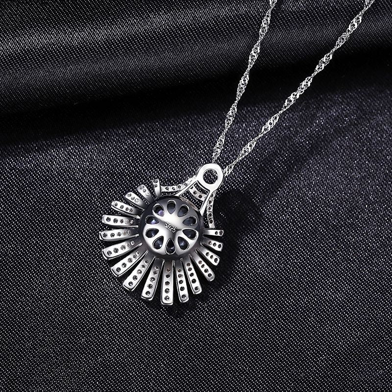 Cubic Zirconia and Single Pearl Silver Necklace 925 silver chain