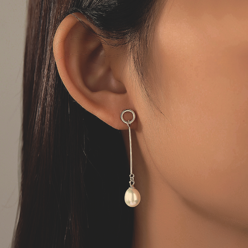 Silver and Pearl Drop Earrings long pearl drop earrings