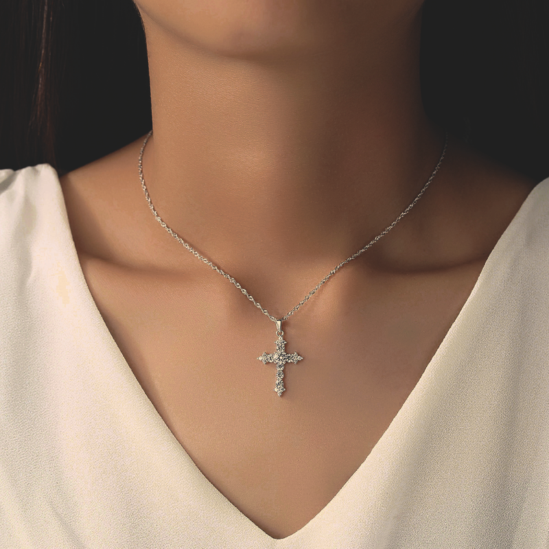 Silver Cross Necklace with Cubic Zirconia silver cross necklace